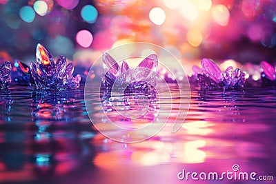 A surreal 3D abstract background showcasing an endless array of floating, reflective prisms that Stock Photo
