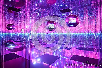 A surreal 3D abstract background showcasing an endless array of floating, reflective prisms that Stock Photo