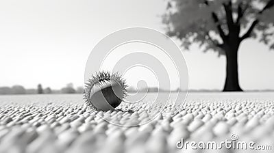 Surreal 3d Landscape: Tiny Nut Resting On Ground With Black And White Spiky Mounds Stock Photo