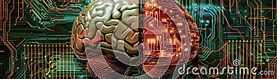 Surreal 3D render of an electronic brain dissected to reveal intricate data circuitry Stock Photo