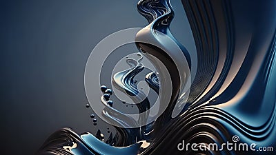 Surreal dark blue glossy wallpaper with abstract wavy shapes. Background with curvy organics texture Stock Photo