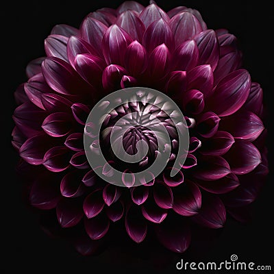 Surreal dark chrome pink and purple flower dahlia macro isolated on black Stock Photo