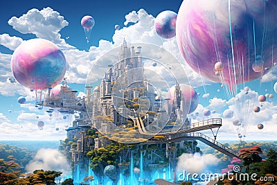 Surreal Digital Artwork of a Future Paradise Stock Photo