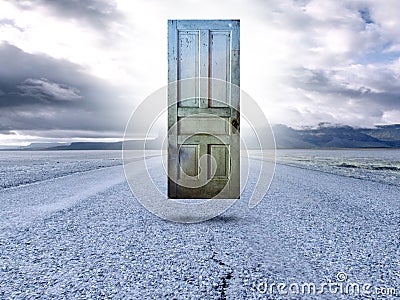 Surreal Door, Open Road, Empty Highway Stock Photo