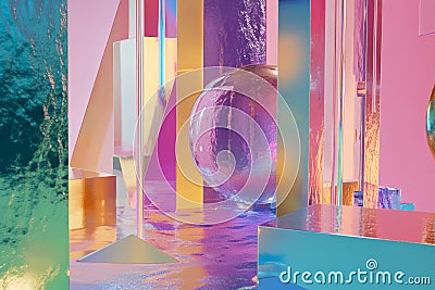 A surreal dreamscape where liquid mirrors reflect distorted realities, creating an abstract fusion Stock Photo