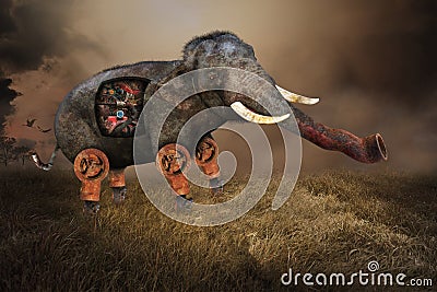 Surreal Elephant, Industrial Machine Parts Stock Photo