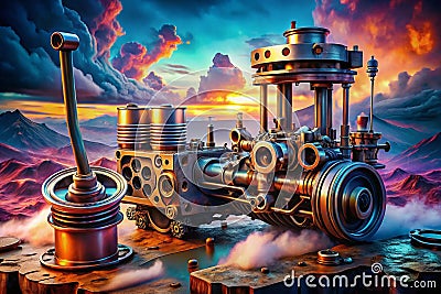 A Surreal Exploration of Engine Mechanics A Disassembled Piston Connecting Rod and Cylinder Block Unveiling the Inner Stock Photo