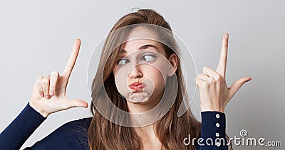 Surreal expression with funny woman with huge eyes for LOL Stock Photo