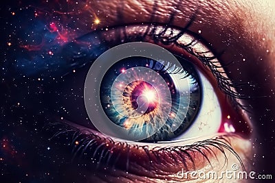 Surreal eye of universe. Galaxy vision. All-seeing eye, cosmic order, spiritual guidance concept Cartoon Illustration