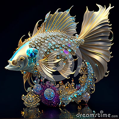 Surreal fantasy betta fish made of intricate jewels Cartoon Illustration