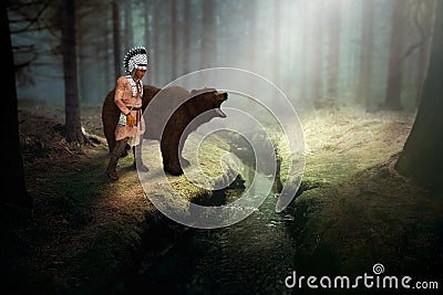 Native American Indian, Grizzly Bear, Nature, Wildlife Stock Photo