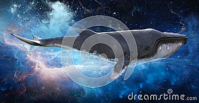 Surreal Flying Outer Space Whale Stock Photo