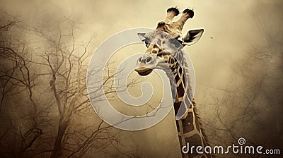 Surreal Giraffe Attack In Appalachian Forest Vintage Inspired Photo Stock Photo