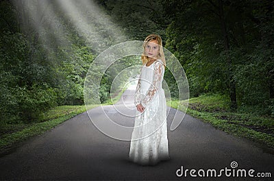 Surreal Girl, Road, Hope, Peace Stock Photo