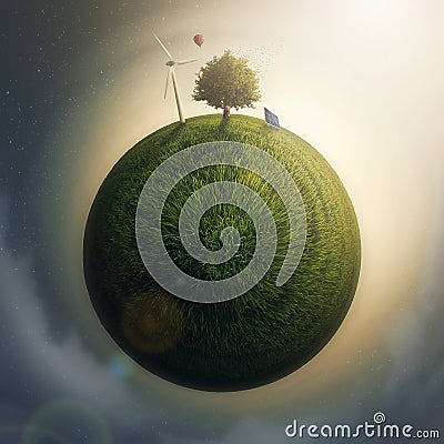 Surreal green planet. Isolated eco world, energy conservation and environment concepts Stock Photo