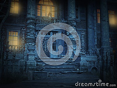 Surreal Halloween Haunted Mansion, House Stock Photo