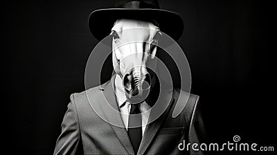 Surreal Horse-faced Detective: Pop Art Inspired High Contrast Image Stock Photo