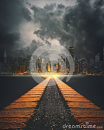 Surreal highway to New York City Stock Photo