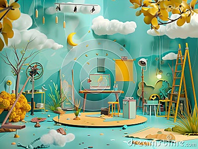 Surreal Interactive Workshop Session in a Conceptual Creative Studio Setting Stock Photo