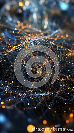 Surreal Interpretation of Floating Network Nodes with Bright Colors and Intricate Connections Stock Photo