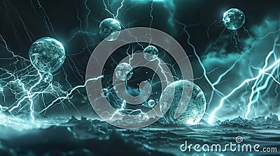 A surreal interpretation of a quantum computer, where qubits are Stock Photo