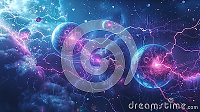 A surreal interpretation of a quantum computer, where qubits are Stock Photo