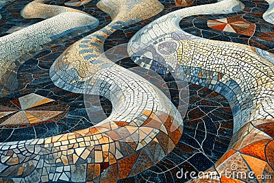 surreal landscape emerges, where the ground beneath our feet transforms into a mesmerizing mosaic of interlocking tiles Stock Photo