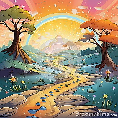 Surreal Landscape with Footprints and Traces Stock Photo