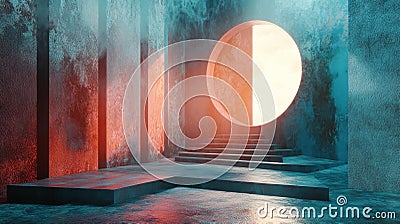 Surreal Light in a Bizarre Setting with Unique Circular Window Stock Photo