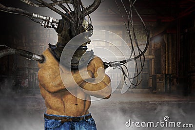 Surreal Man, Diving Helmet, Technology Stock Photo