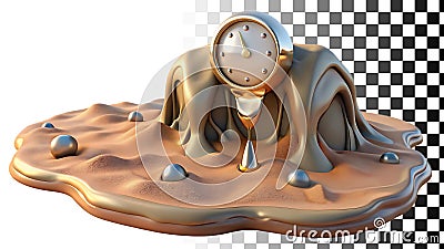 Surreal melting clock draped over sand abstract time passage concept png transparent image Generative AI Stock Photo