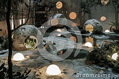 Surreal Moonlit Garden Landscape Stock Photo