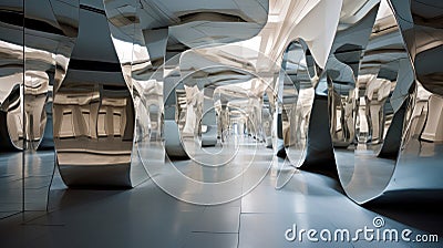 Surreal museum with mirror surface Stock Photo