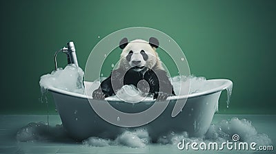 Surreal Panda In Bathtub: A Captivating And Playful Artistic Creation Stock Photo