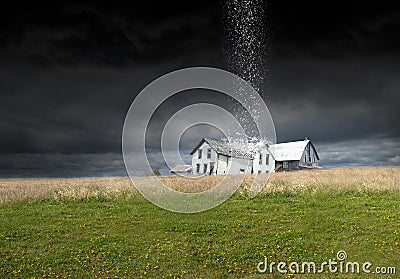 Surreal Rain Storm, Weather, Farm, Barn, Farmhouse Stock Photo