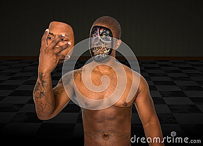 Surreal Robot Man Remove Face Stock Photo