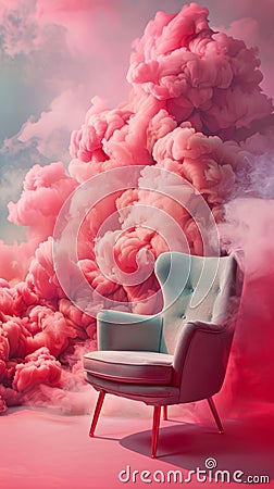 Surreal scene with armchair and billowing smoke Stock Photo