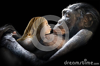 Love, Nature, Girl, Monkey, Kiss Stock Photo