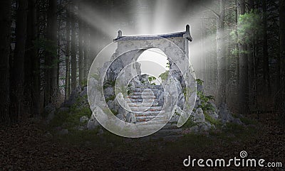 Surreal Science Fiction Gate, Portal, Background Stock Photo