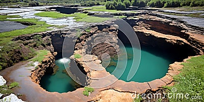 The surreal sight of a sinkhole swallowing up a section of land Stock Photo