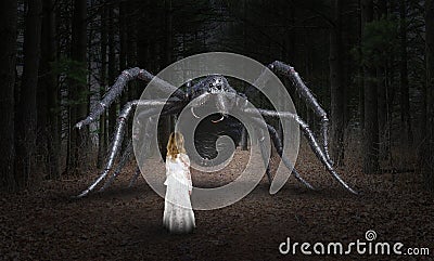 Surreal Spider, Young Girl, Monster Stock Photo