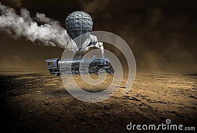 Surreal Steampunk Steam Train Locomotive Stock Photo