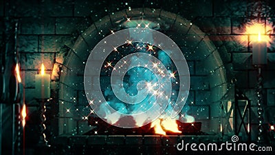 fairy tale rock fireplace fire glowing - design object 3D illustration Stock Photo