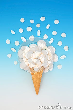 Surreal Summer Seashell Ice Cream Cone Stock Photo