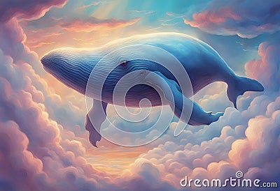 Surreal Swimming Whale Stock Photo