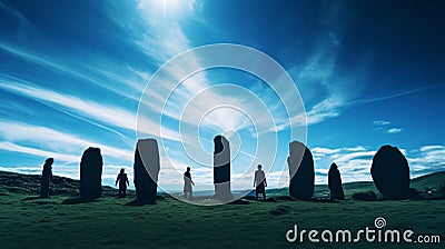 Surreal Upright Stone Circle Silhouette In Tilt-shift Style Stock Photo