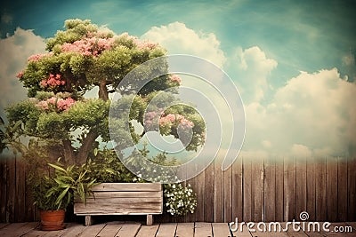 Surreal vintage wood background with tress generative AI Stock Photo