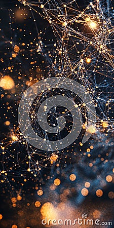 Surreal Visualization of Connected Digital Nodes in Pulsating Patterns Stock Photo