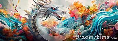 surreal watercolor dragons with aquatic features, such as fins and scales, navigating a magical underwater realm. Stock Photo