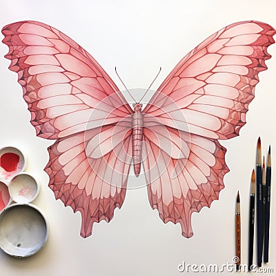 Surreal Watercolor Drawing Of Pink Butterfly Wings Cartoon Illustration